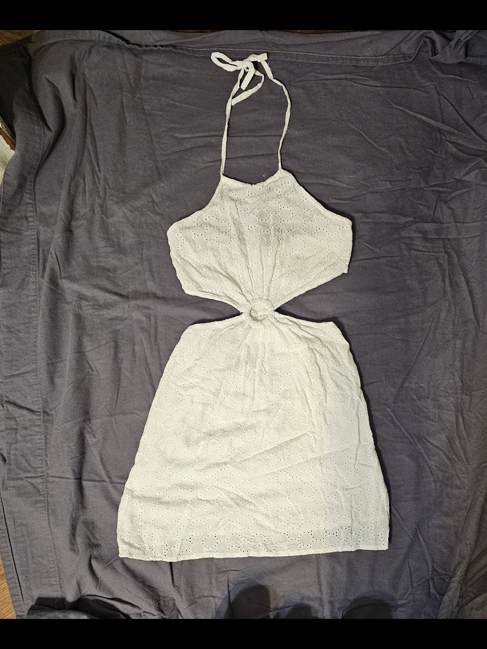 White Eyelet Halter Knot Cutout Mini Dress